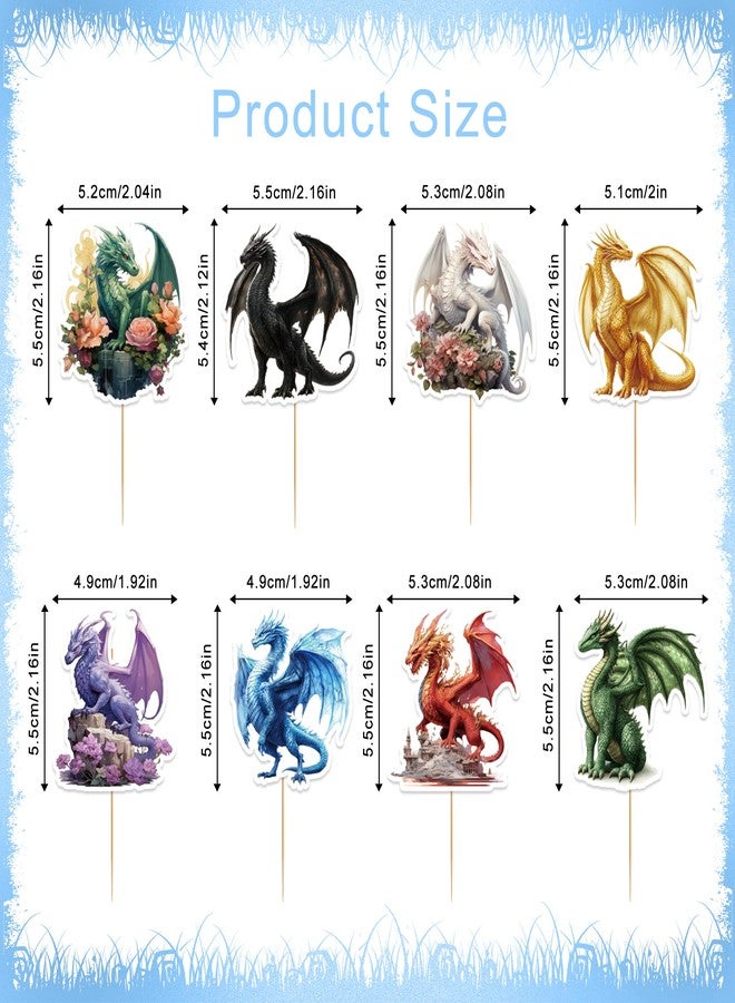 EoBeCy 40 Pcs Dragon Birthday Party Decorations, Fantasy Dragon Cupcake Toppers, Mystical Cupcake Picks for Birthday Parties and Events (8 Designs) - Image 3